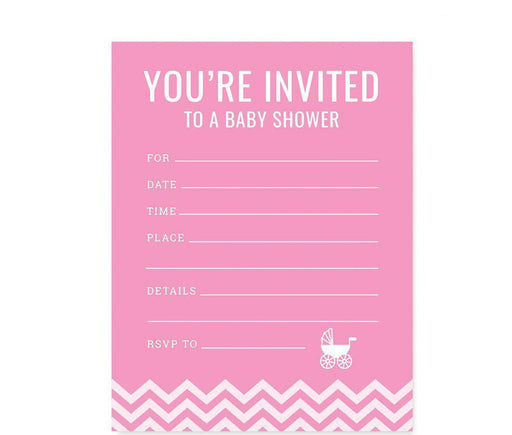 Chevron Baby Shower Blank Invitations-Set of 20-Andaz Press-Bubblegum Pink-