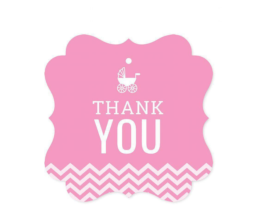 Chevron Baby Shower Fancy Frame Gift Tags-Set of 24-Andaz Press-Bubblegum Pink-