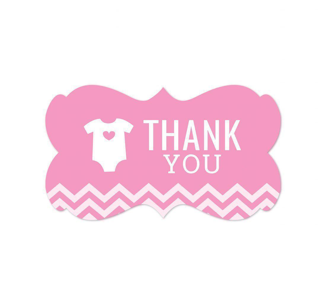 Chevron Baby Shower Fancy Frame Label Stickers, Thank You-Set of 36-Andaz Press-Bubblegum Pink-