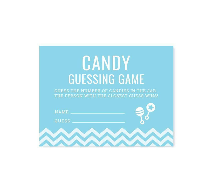 Chevron Baby Shower Games & Fun Activities-Set of 30-Andaz Press-Baby Blue-Candy Guessing Game Cards-