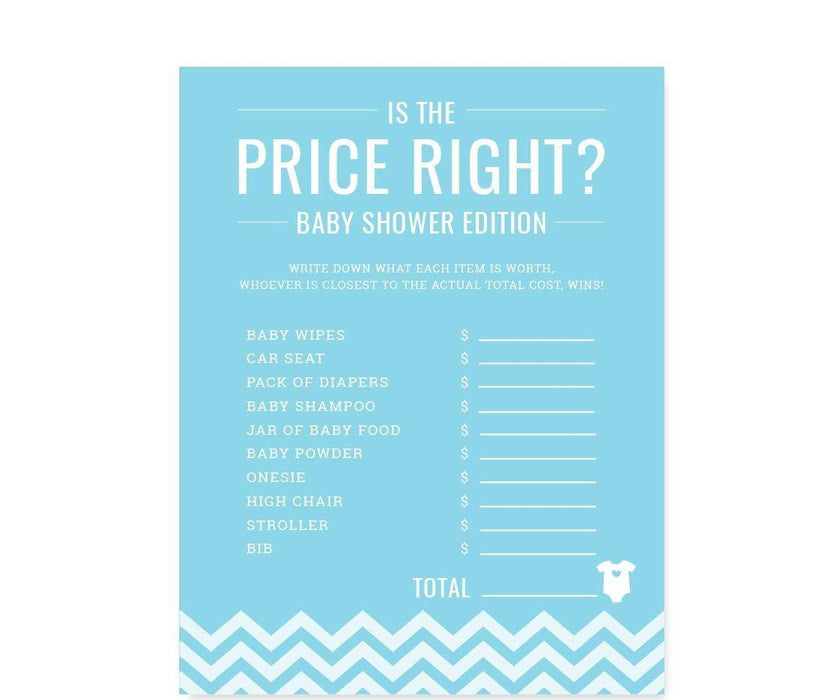 Chevron Baby Shower Games & Fun Activities-Set of 30-Andaz Press-Baby Blue-Is The Price Right? Game-