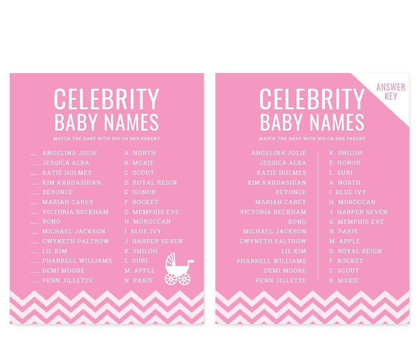 Chevron Baby Shower Games & Fun Activities-Set of 30-Andaz Press-Bubblegum Pink-Celebrity Name Game-