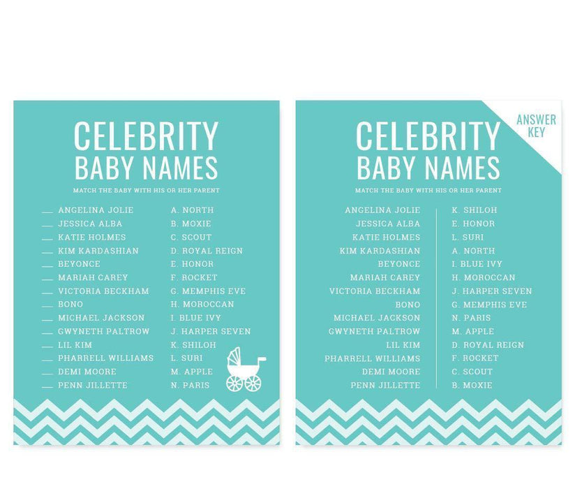Chevron Baby Shower Games & Fun Activities-Set of 30-Andaz Press-Diamond Blue-Celebrity Name Game-