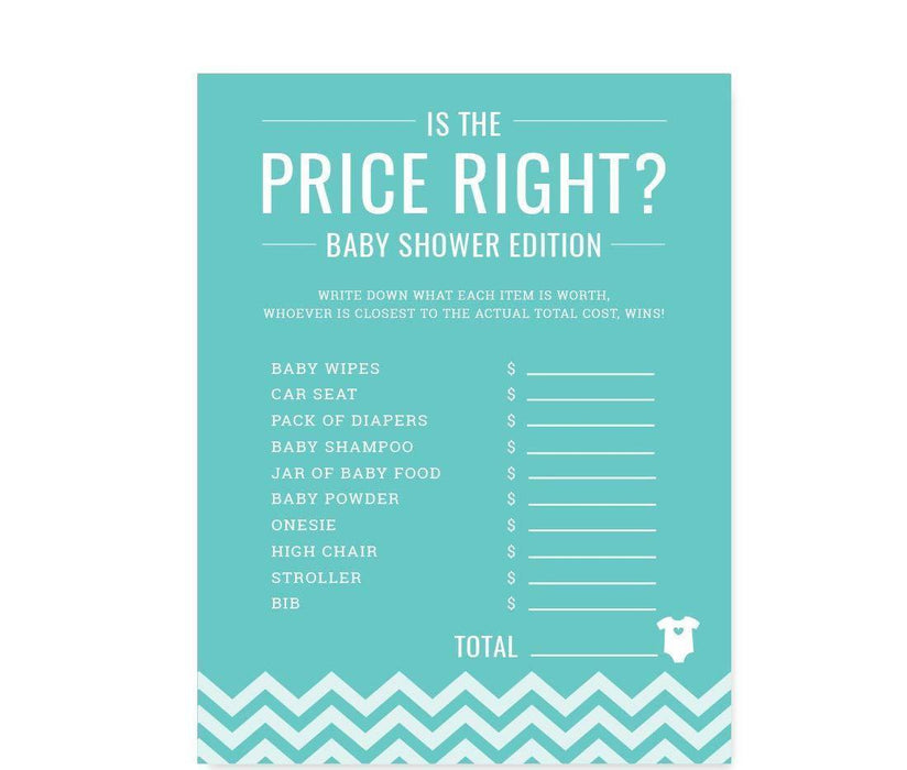 Chevron Baby Shower Games & Fun Activities-Set of 30-Andaz Press-Diamond Blue-Is The Price Right? Game-