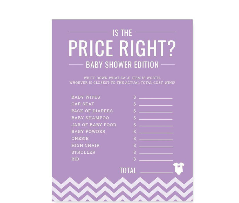 Chevron Baby Shower Games & Fun Activities-Set of 30-Andaz Press-Lavender-Is The Price Right? Game-