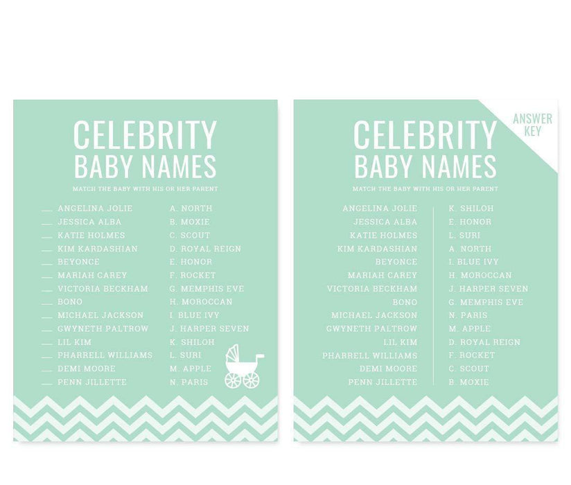 Chevron Baby Shower Games & Fun Activities-Set of 30-Andaz Press-Mint Green-Celebrity Name Game-