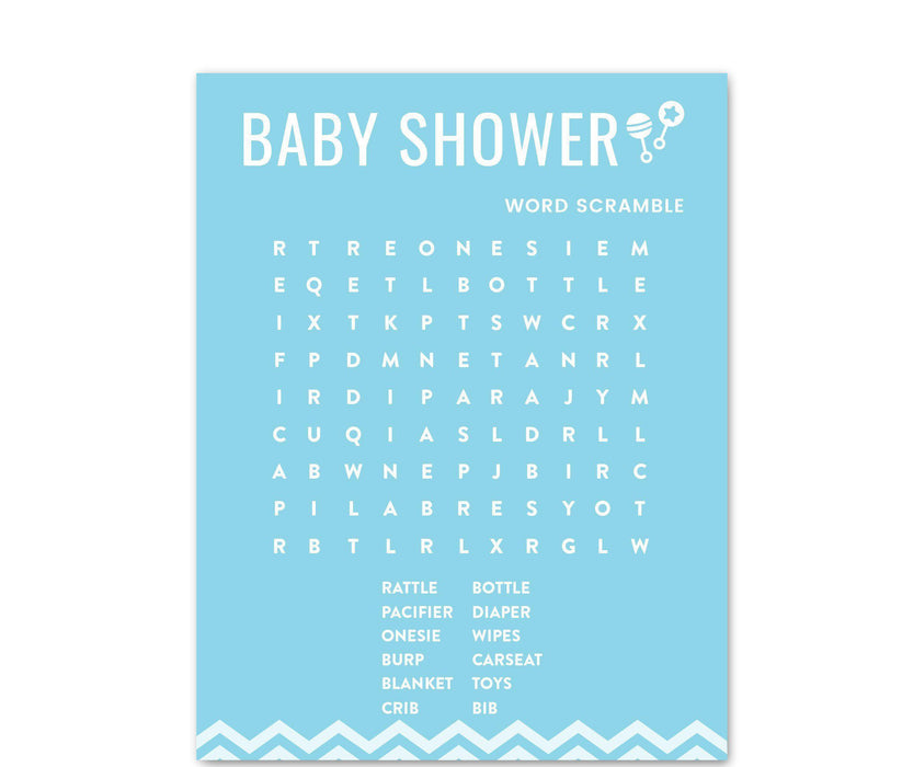 Chevron Baby Shower Games & Fun Activities, Word Search Game Cards-Set of 20-Andaz Press-Baby Blue-