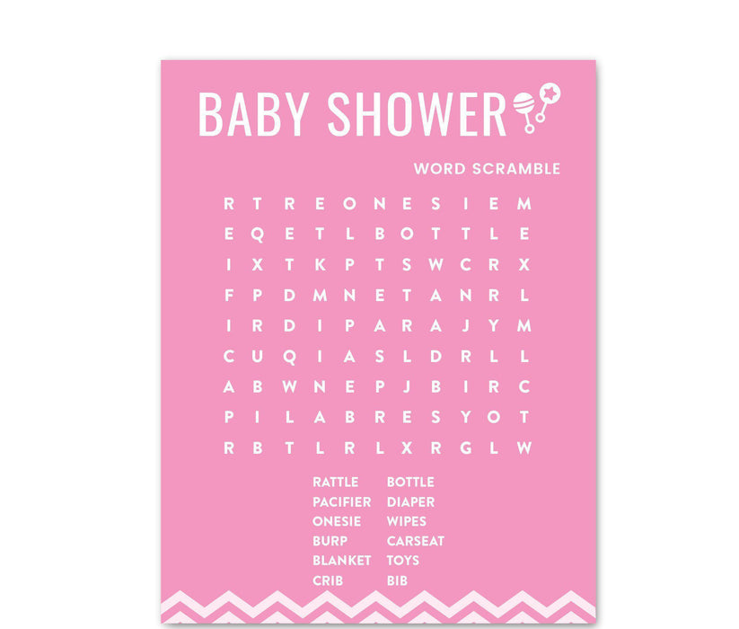 Chevron Baby Shower Games & Fun Activities, Word Search Game Cards-Set of 20-Andaz Press-Cherry Blossom Pink-