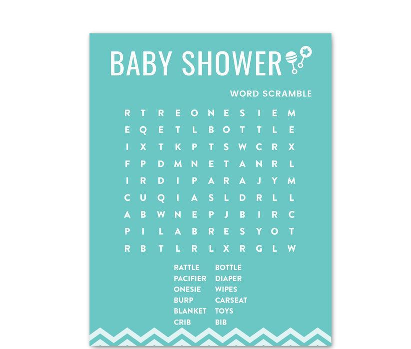 Chevron Baby Shower Games & Fun Activities, Word Search Game Cards-Set of 20-Andaz Press-Diamond Blue-