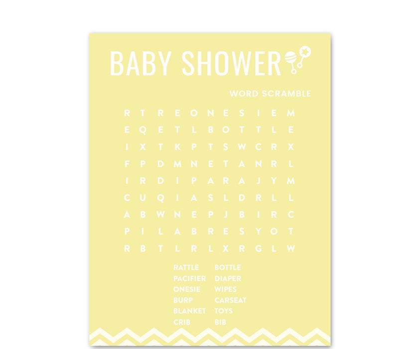 Chevron Baby Shower Games & Fun Activities, Word Search Game Cards-Set of 20-Andaz Press-Yellow-