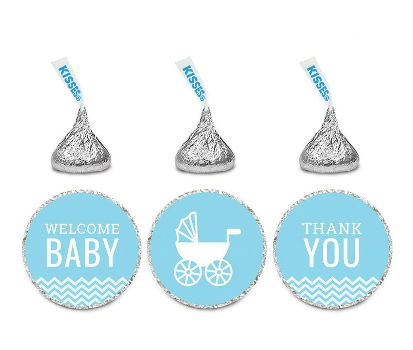 Chevron Baby Shower Hershey's Kisses Stickers-Set of 216-Andaz Press-Baby Blue-Welcome Baby-