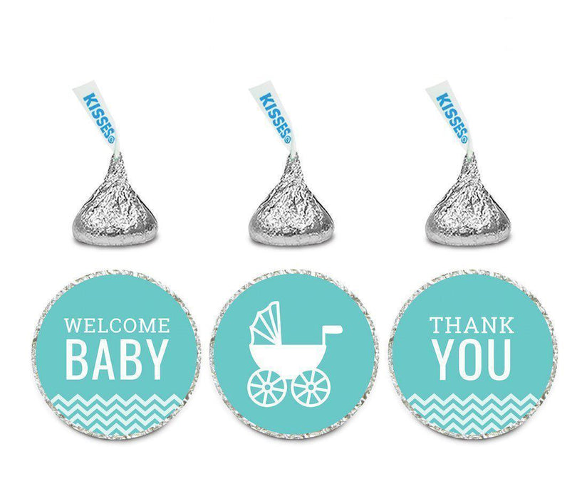 Chevron Baby Shower Hershey's Kisses Stickers-Set of 216-Andaz Press-Diamond Blue-Welcome Baby-