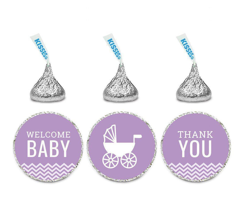 Chevron Baby Shower Hershey's Kisses Stickers-Set of 216-Andaz Press-Lavender-Welcome Baby-