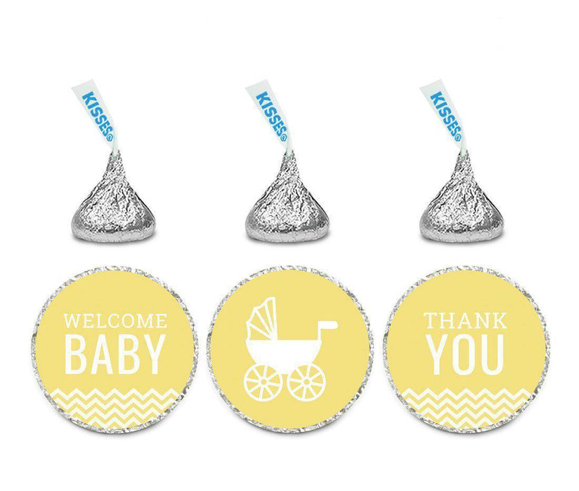 Chevron Baby Shower Hershey's Kisses Stickers-Set of 216-Andaz Press-Yellow-Thank You-
