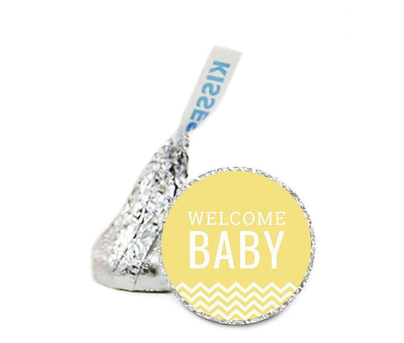 Chevron Baby Shower Hershey's Kisses Stickers-Set of 216-Andaz Press-Yellow-Welcome Baby-