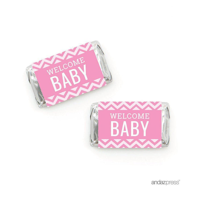 Chevron Baby Shower Hershey's Miniatures Mini Candy Bar Wrappers-Set of 36-Andaz Press-Bubblegum Pink-