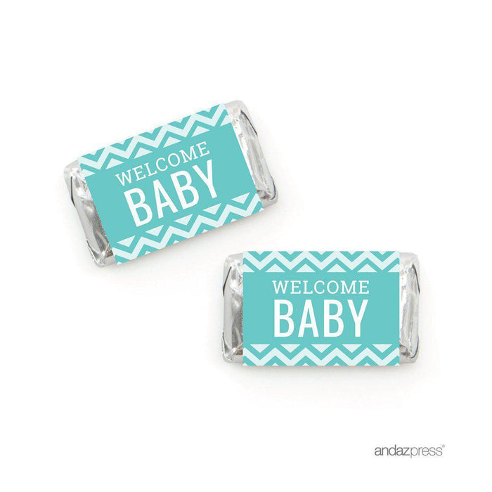 Chevron Baby Shower Hershey's Miniatures Mini Candy Bar Wrappers-Set of 36-Andaz Press-Diamond Blue-