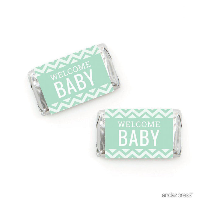 Chevron Baby Shower Hershey's Miniatures Mini Candy Bar Wrappers-Set of 36-Andaz Press-Mint Green-