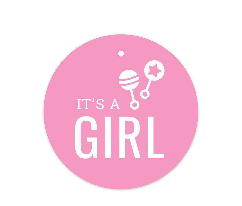 Chevron Baby Shower Round Circle Gift Tags-Set of 24-Andaz Press-Bubblegum Pink-It's A Girl-