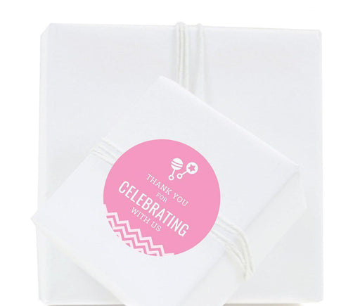 Chevron Baby Shower Round Circle Label Stickers-Set of 40-Andaz Press-Bubblegum Pink-Thank You For Celebrating With Us!-