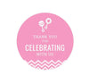Chevron Baby Shower Round Circle Label Stickers-Set of 40-Andaz Press-Bubblegum Pink-Thank You For Celebrating With Us!-
