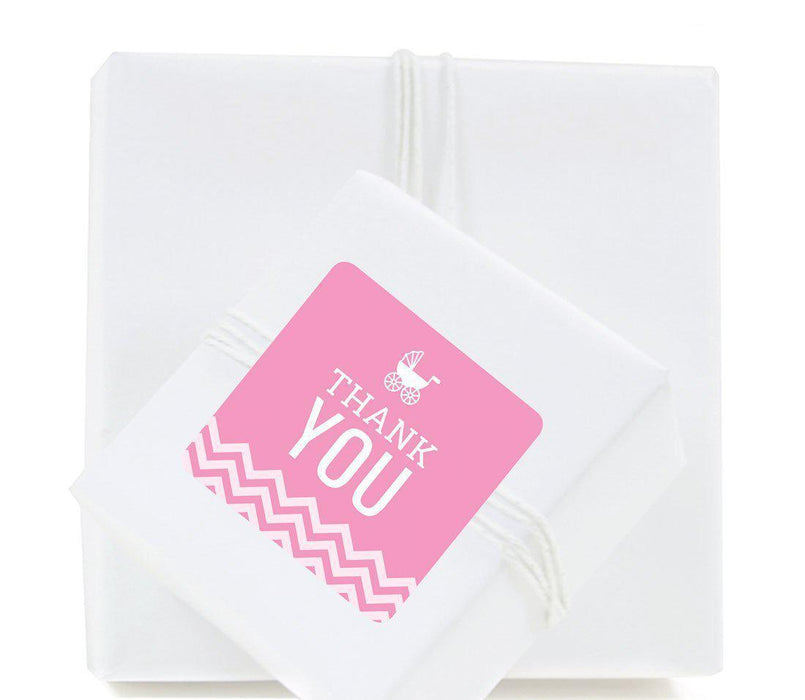 Chevron Baby Shower Square Label Stickers, Thank You-Set of 40-Andaz Press-Bubblegum Pink-