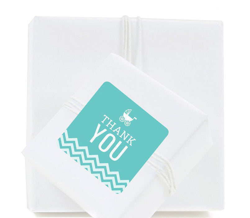 Chevron Baby Shower Square Label Stickers, Thank You-Set of 40-Andaz Press-Diamond Blue-
