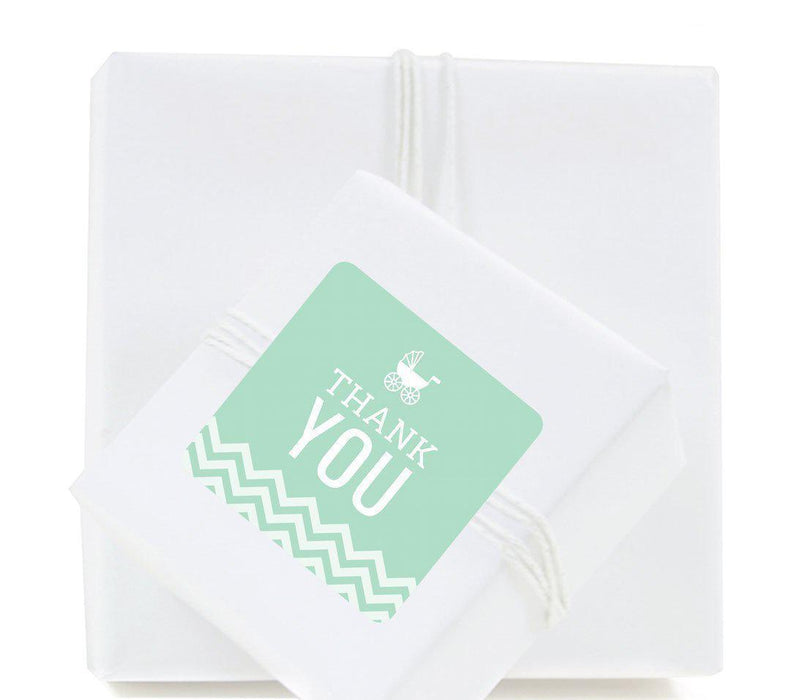 Chevron Baby Shower Square Label Stickers, Thank You-Set of 40-Andaz Press-Mint Green-