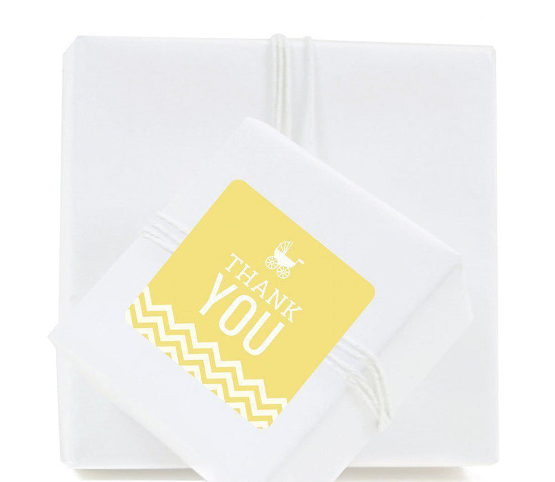 Chevron Baby Shower Square Label Stickers, Thank You-Set of 40-Andaz Press-Yellow-