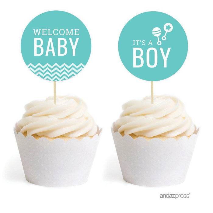 Chevron Cupcake Topper DIY Party Favors Kit-Set of 20-Andaz Press-Diamond Blue-