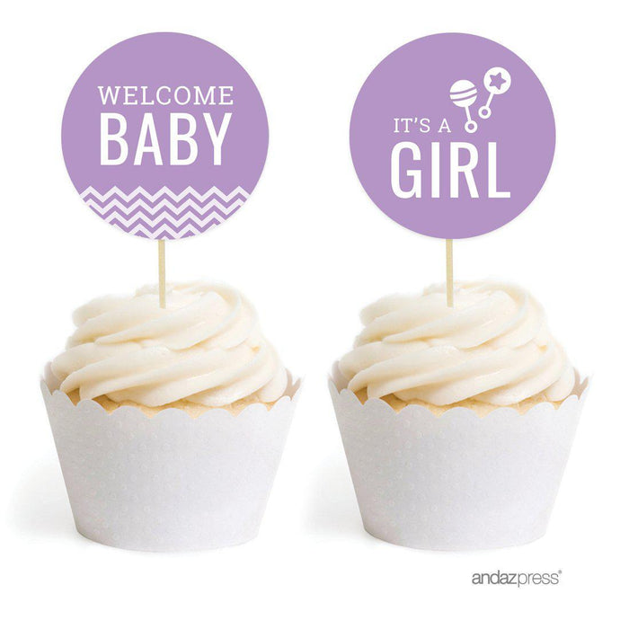 Chevron Cupcake Topper DIY Party Favors Kit-Set of 20-Andaz Press-Lavender-