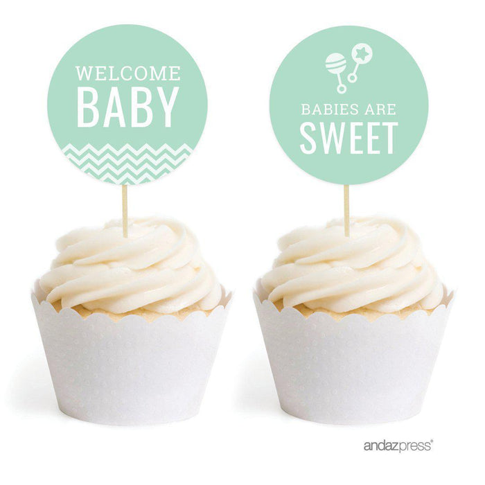 Chevron Cupcake Topper DIY Party Favors Kit-Set of 20-Andaz Press-Mint Green-