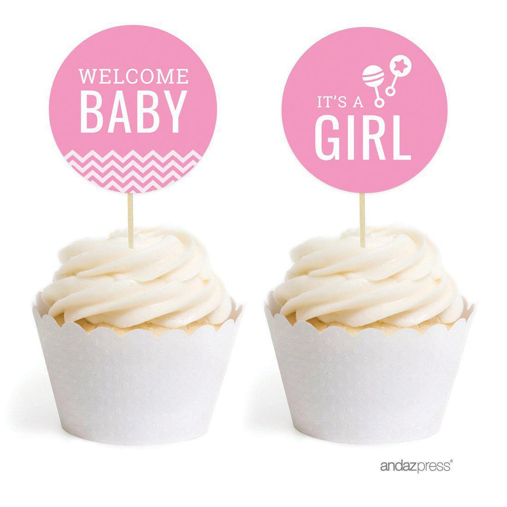 Chevron Cupcake Topper DIY Party Favors Kit-Set of 20-Andaz Press-Bubblegum Pink-