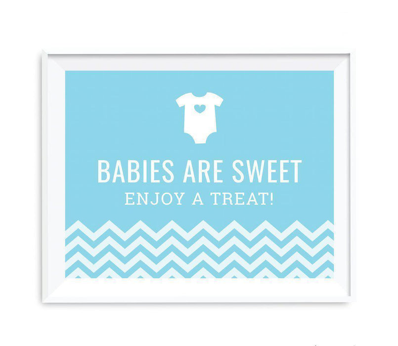 Chevron Print Baby Shower Party Signs-Set of 1-Andaz Press-Baby Blue-Babies Are Sweet, Enjoy A Treat-