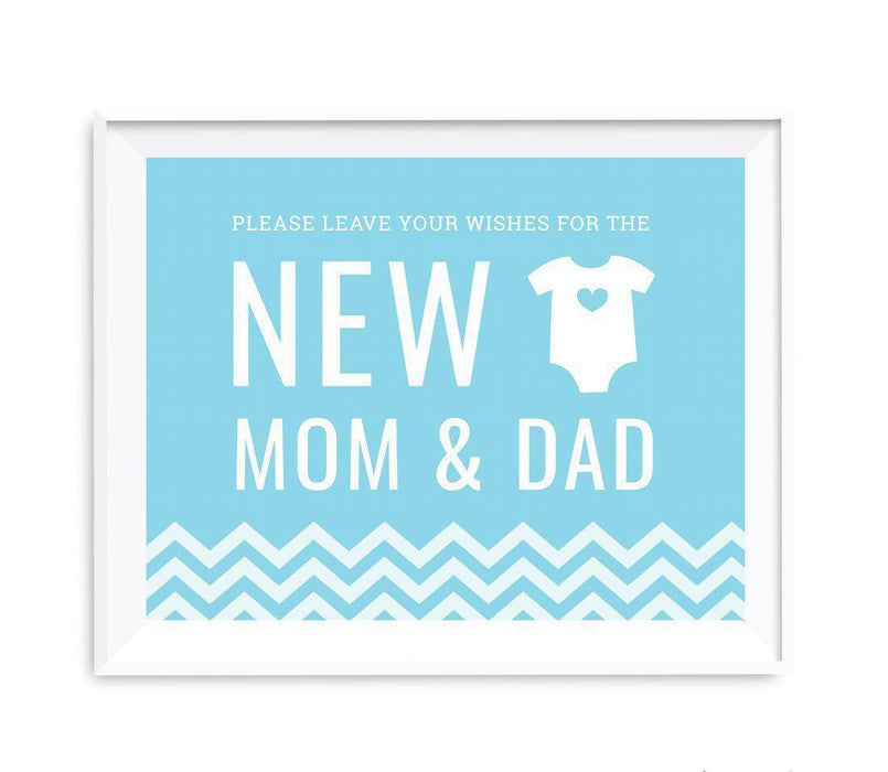 Chevron Print Baby Shower Party Signs-Set of 1-Andaz Press-Baby Blue-Leave Wishes For New Mom & Dad-