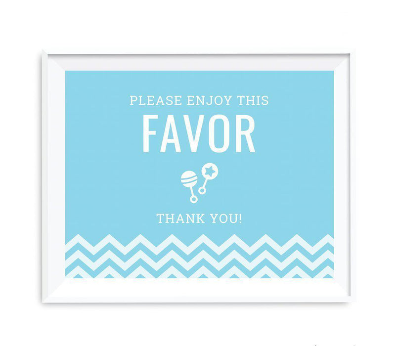 Chevron Print Baby Shower Party Signs-Set of 1-Andaz Press-Baby Blue-Please Enjoy This Favor, Thank You-