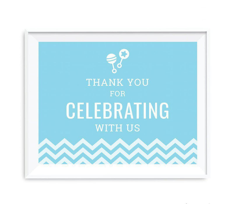 Chevron Print Baby Shower Party Signs-Set of 1-Andaz Press-Baby Blue-Thank You For Celebrating With Us!-