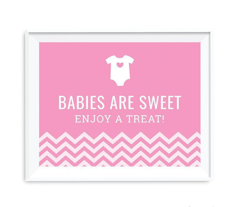 Chevron Print Baby Shower Party Signs-Set of 1-Andaz Press-Bubblegum Pink-Babies Are Sweet, Enjoy A Treat-