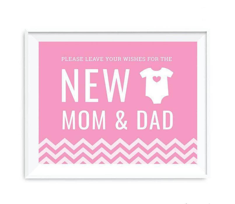Chevron Print Baby Shower Party Signs-Set of 1-Andaz Press-Bubblegum Pink-Leave Wishes For New Mom & Dad-
