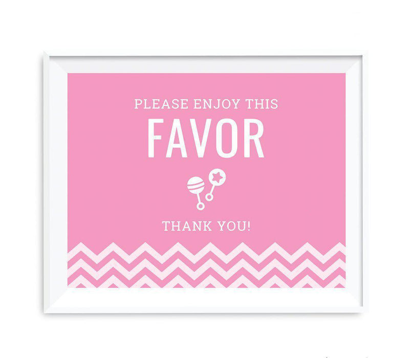 Chevron Print Baby Shower Party Signs-Set of 1-Andaz Press-Bubblegum Pink-Please Enjoy This Favor, Thank You-