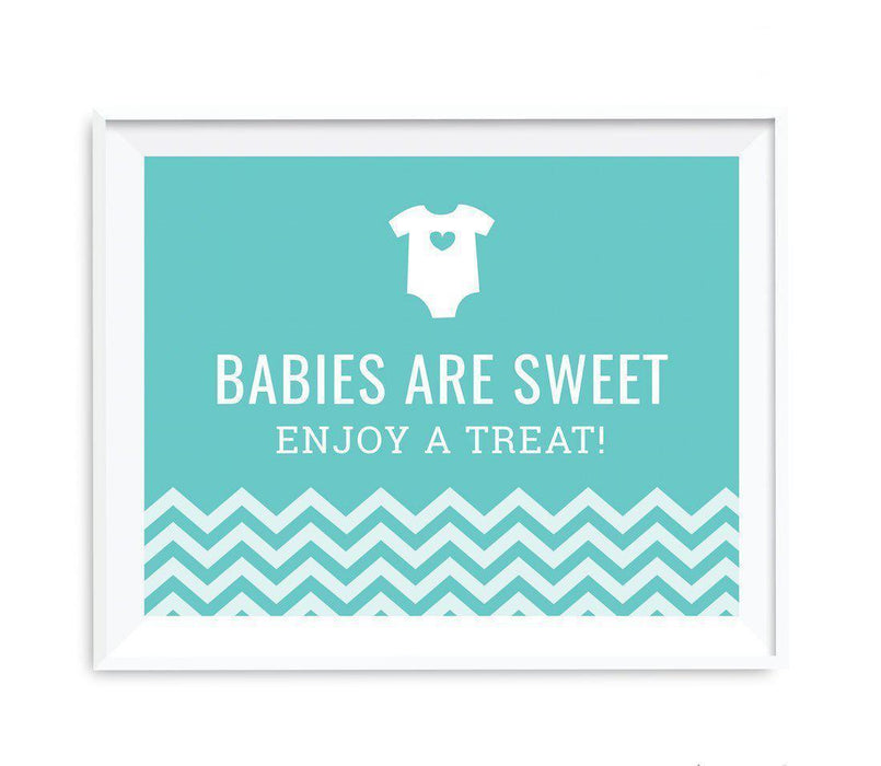 Chevron Print Baby Shower Party Signs-Set of 1-Andaz Press-Diamond Blue-Babies Are Sweet, Enjoy A Treat-