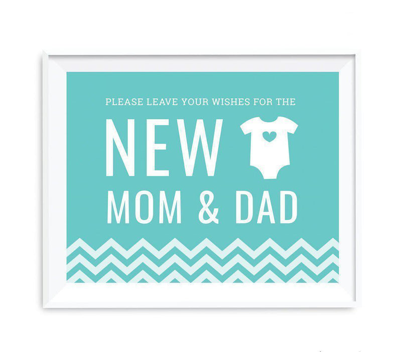 Chevron Print Baby Shower Party Signs-Set of 1-Andaz Press-Diamond Blue-Leave Wishes For New Mom & Dad-