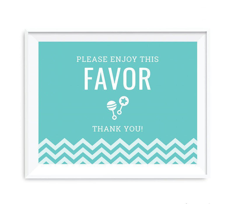Chevron Print Baby Shower Party Signs-Set of 1-Andaz Press-Diamond Blue-Please Enjoy This Favor, Thank You-