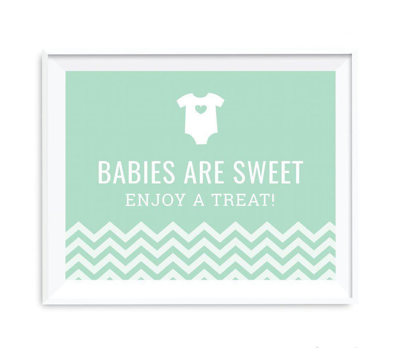 Chevron Print Baby Shower Party Signs-Set of 1-Andaz Press-Mint Green-Babies Are Sweet, Enjoy A Treat-