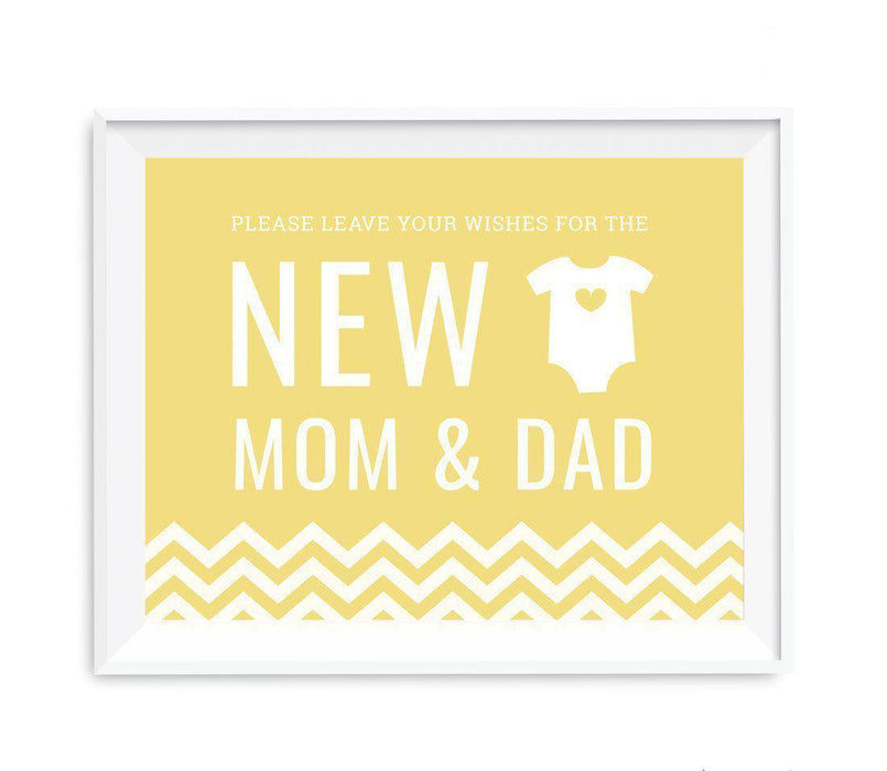 Chevron Print Baby Shower Party Signs-Set of 1-Andaz Press-Yellow-Leave Wishes For New Mom & Dad-