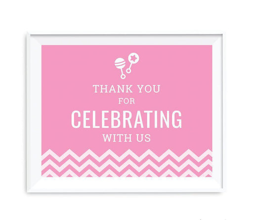 Chevron Print Baby Shower Party Signs-Set of 1-Andaz Press-Bubblegum Pink-Thank You For Celebrating With Us!-