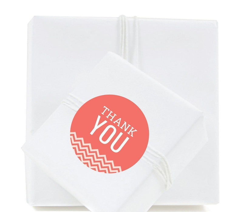 Chevron Round Circle Gift Label Stickers, Thank You-Set of 40-Koyal Wholesale-Deep Coral-