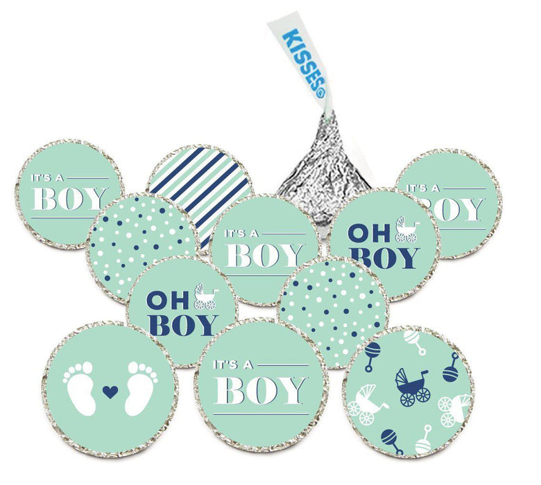 Chocolate Drop Labels Trio, Fits Hershey's Kisses, Ultimate Boy Baby Shower Collection-Set of 216-Andaz Press-Baby Blue-