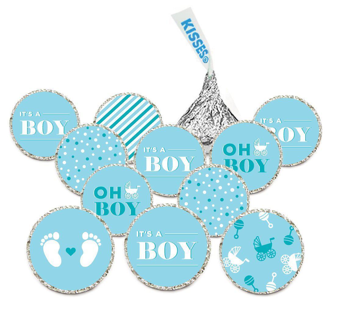 Chocolate Drop Labels Trio, Fits Hershey's Kisses, Ultimate Boy Baby Shower Collection-Set of 216-Andaz Press-Baby Blue-