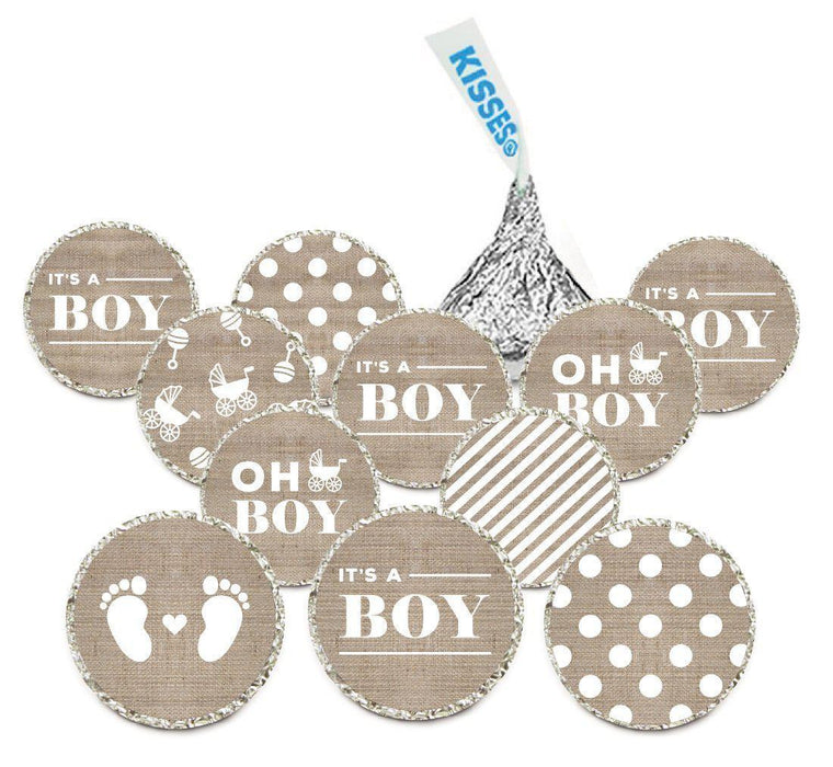 Chocolate Drop Labels Trio, Fits Hershey's Kisses, Ultimate Boy Baby Shower Collection-Set of 216-Andaz Press-Burlap-